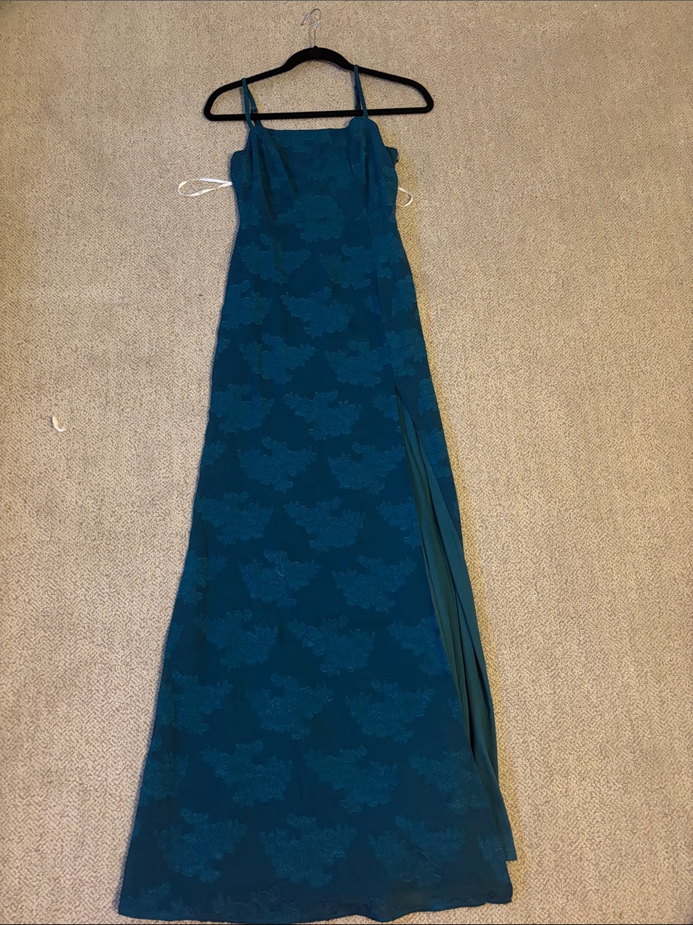 Lulu's Teal Floral Lace Maxi Dress with Side Slit